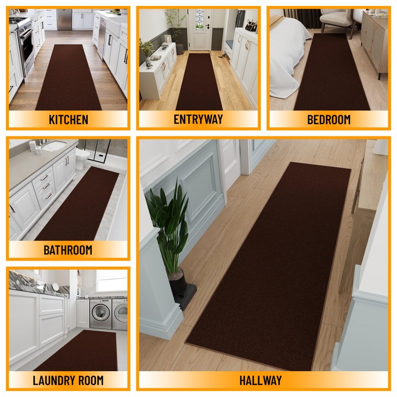 Ottomanson Hallway Runner Rug 2'7" x 9'10" Non Slip Solid Area Rugs Easy to Clean Laundry Rug Runner Durable & Pet Friendly Floor Carpet Runners for Hallways Entryway Living Room Kitchen, Brown - Image 3